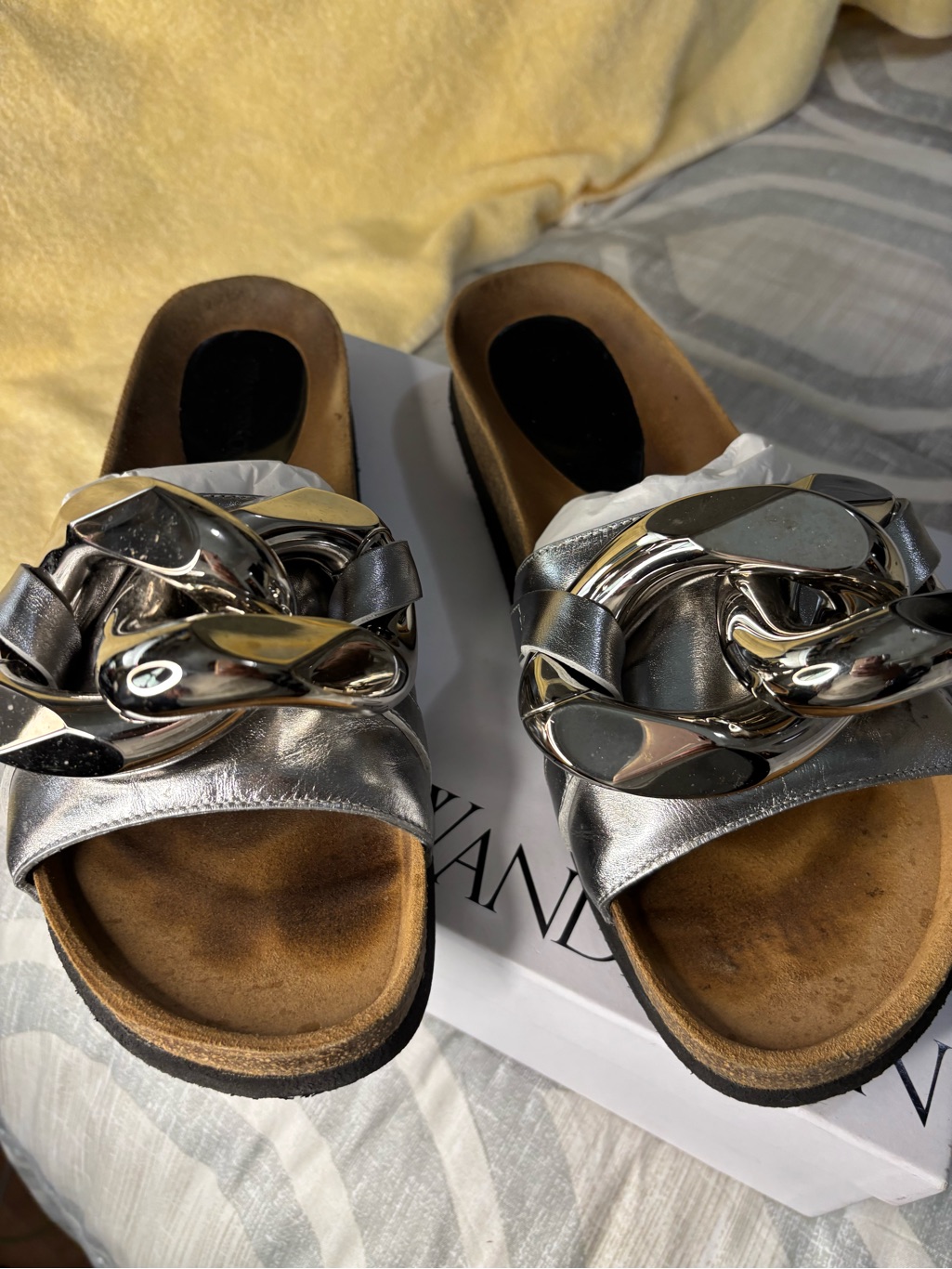 Jw Anderson Metallic Silver Chain Slide Mules